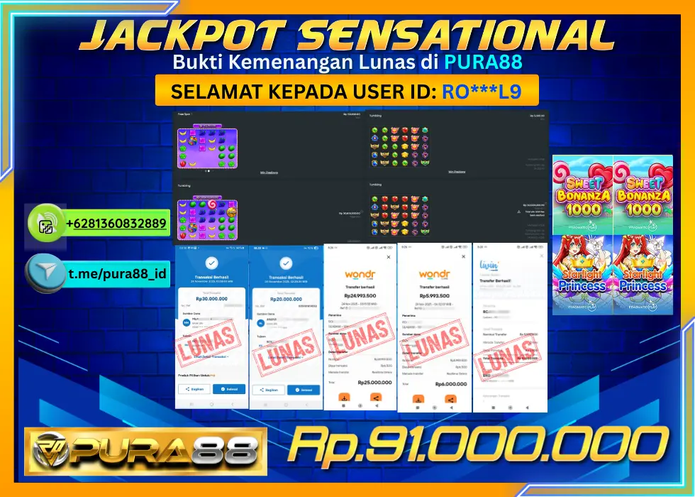 PURA88 JACKPOT SENSATIONAL SWEET BONANZA 1000 X STARLIGHT PRINCESS Rp 91.000.000,- LUNAS